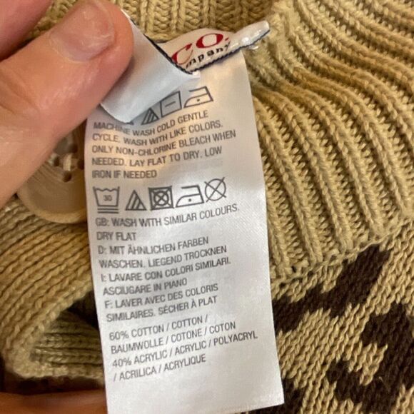 New Denim & Co Women Animal Jacquard Poncho Tan Brown Sz XL Button Front Cape U3 - Picture 10 of 11